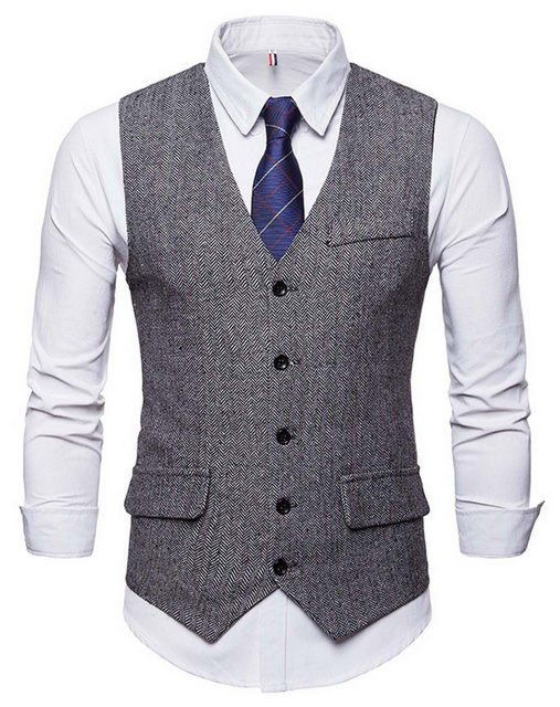 ZWY Anzug Herren Weste Einreiher Kariert V Ausschnitt Gilet Slim Fit Business