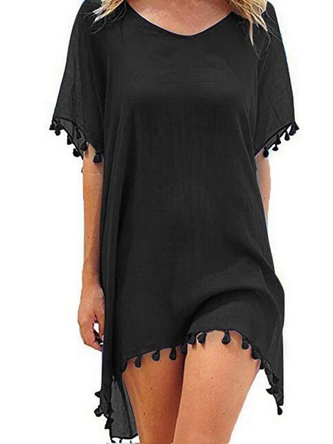 ZWY Spaghettikleid Damen Strandponcho Sommer Bikini Badeanzug Cover Up (1-tlg., Strandkleid mit Quasten MEHRWEG) Damen Badeanzug Kimono Langes Strandkleid