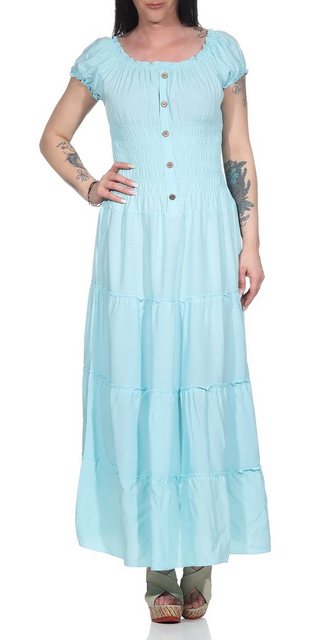 Aurela Damenmode Strandkleid Kleider Damen elegant Sommer Kleider lang einfarbig Gesamtlänge: 132 - 135cm, Carmen- oder Rundhals Ausschnitt möglich