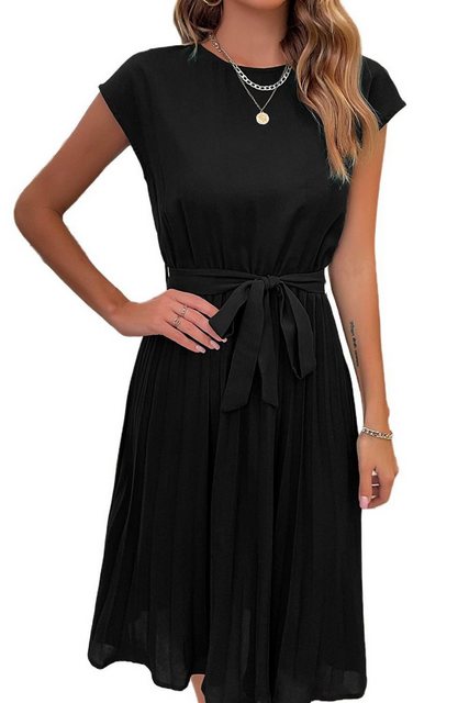 B.X Abendkleid Damen einfarbig Midikleid, kurze Ärmel Strandkleid mit Schnürung Sommer Klassischer Stil Rundhals Tunika Abendkleid Ballkleid