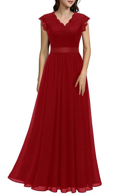 B.X Abendkleid Damen kurze Ärmel Ballkleid Maxikleid Partykleid Cocktailkleid V-Ausschnitt Anmut Slim-Fit Brautkleid Freizeit Spitzenkleid