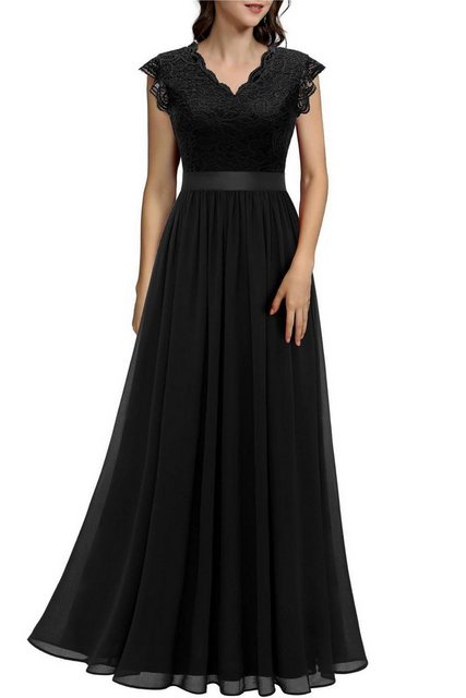 B.X Abendkleid Damen kurze Ärmel Ballkleid Maxikleid Partykleid Cocktailkleid V-Ausschnitt Anmut Slim-Fit Brautkleid Freizeit Spitzenkleid