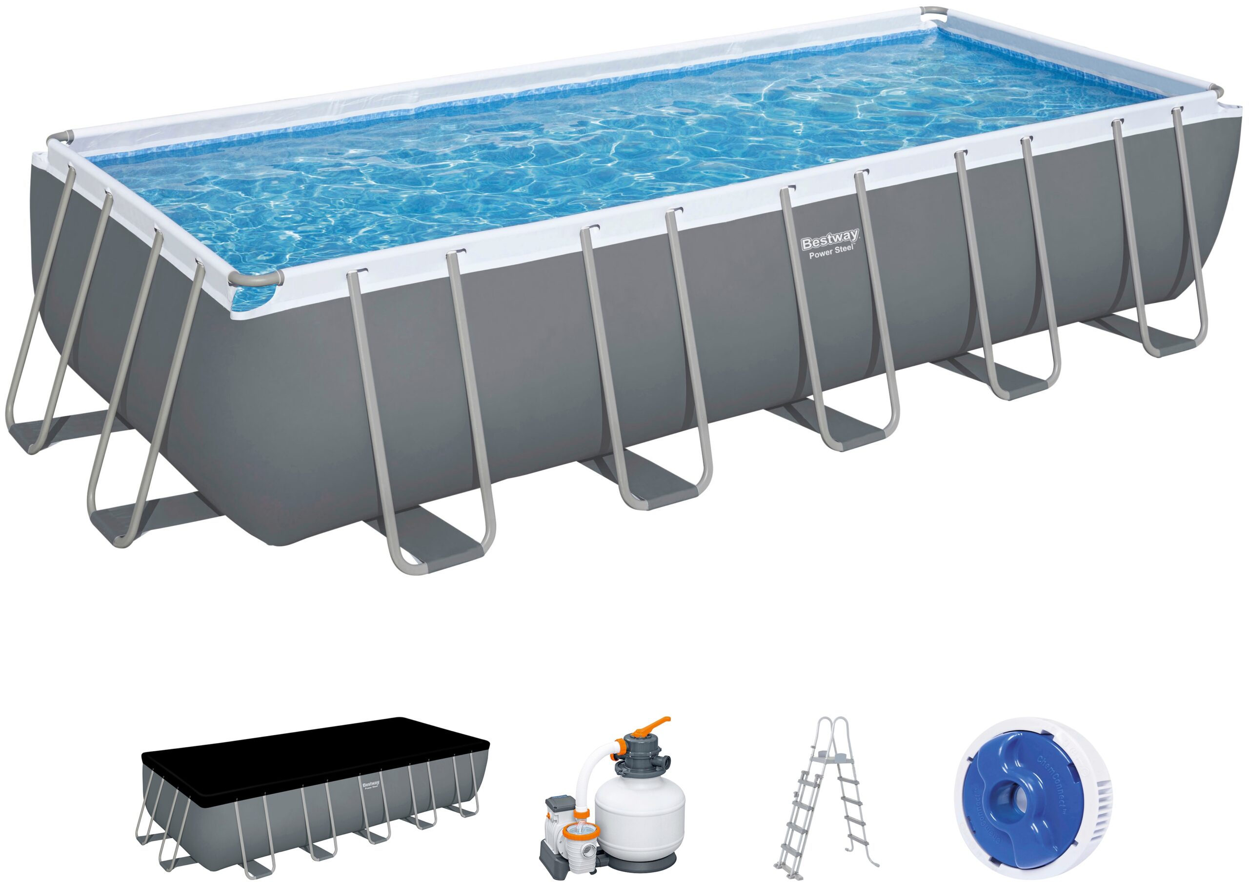 Bestway Framepool "Power Steel™", (Komplett-Set), Frame Pool mit Sandfilteranlage 640x274x132 cm, grau