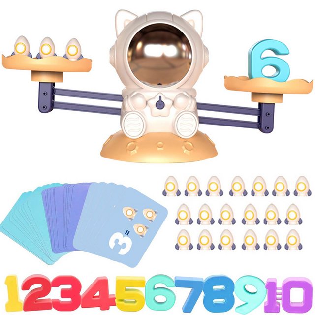 Cbei Lernspielzeug Mathematik Waage Lernspielzeug Luft- und Raumfahrt Katze Spiel (mit Waage und Zubehör, digitales Spielzeug für 3-7 Jahre), Geschenk für kleine Raumfahrt- & Katzenfans.