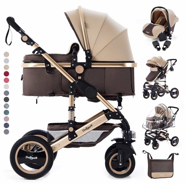 Daliya® Kombi-Kinderwagen BAMBIMO 3in1 Kinderwagen & Buggy, Babyschale mit Adapter, Alu-Rahmen, (15-tlg), 3in1 Kinderwagen, Babywanne & Buggy, Babyschale, Adapter, Wickeltasche