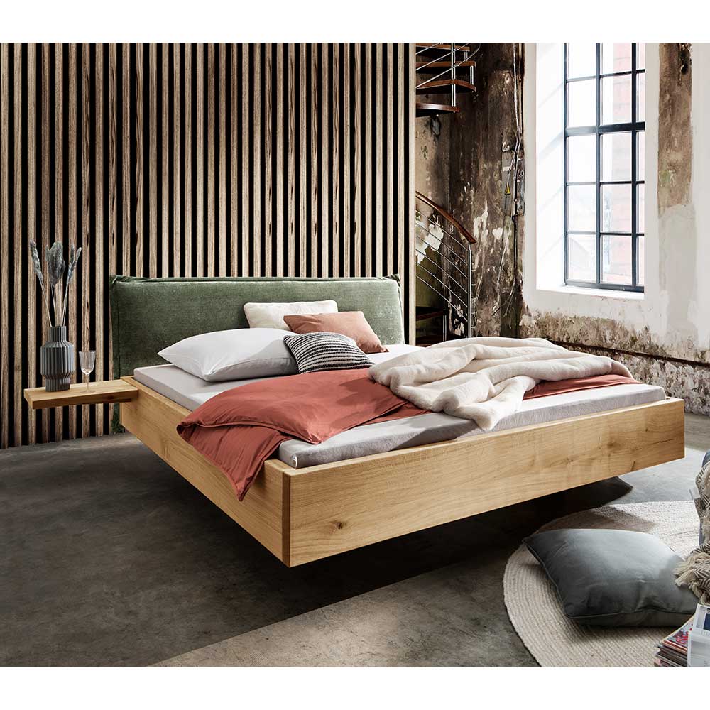 Doppel Bett mit Konsolen im Industry und Loft Stil Wildeichefarben (dreiteilig)