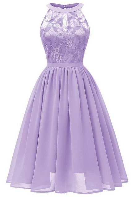 ENIX A-Linien-Kleid Midi-Swing-Kleid Heimkehr Abschlussball Ballkleid Damen-Sommerkleid mit Neckholder, floraler Spitze, Cocktailpartykleid