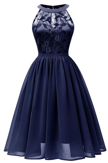 ENIX A-Linien-Kleid Midi-Swing-Kleid Heimkehr Abschlussball Ballkleid Damen-Sommerkleid mit Neckholder, floraler Spitze, Cocktailpartykleid