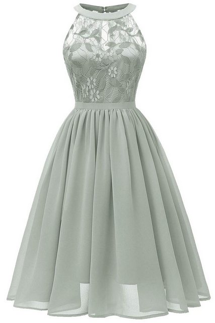 ENIX A-Linien-Kleid Midi-Swing-Kleid Heimkehr Abschlussball Ballkleid Damen-Sommerkleid mit Neckholder, floraler Spitze, Cocktailpartykleid