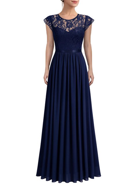 ENIX Abendkleid Damen Ballkleid Maxi Lang Abendkleider Elegant für Hochzeit Spitzen A-Linien-Kleid festlich V-Ausschnitt Cocktailkleid Lange Chiffon