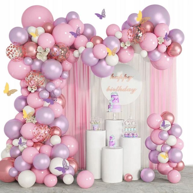 Festivalartikel Luftballon Girlande Ballons Rosa Lila 180 Stück Party Geburt Baby Taufe Hochzeit