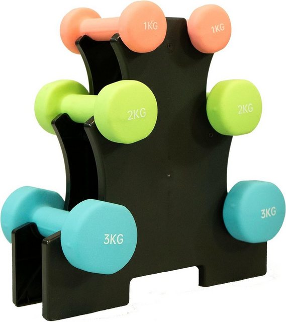 Fjoerdesports Hantel-Set Hantelpyramide aus Neopren Hantel Set für das Fitnesstraining, (Hantel-Set, Hanteln, Fitness, Workout, Yoga, Zumba, leichtes Training, Kurzhanteln, Krafttraining, Fitness, Aerobic-Sport, Heimtraining), 2 à 1 kg, 2 à 2 kg und 2 à 3 kg