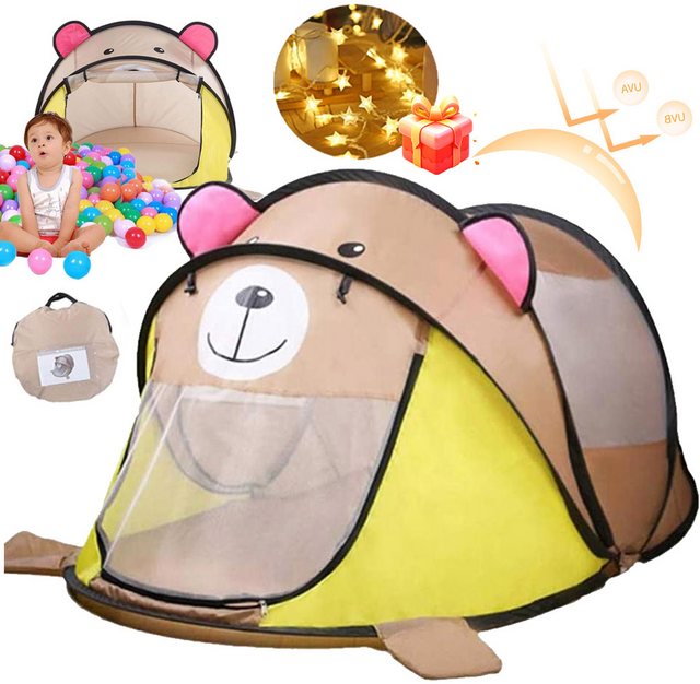 GOOLOO Spielzelt Pop Up Spielzelt Zelt 182x96x86cm Kinderzelt Kinderzimmer (Kinderzelt mit Braunbärenmuster, inklusive Sternenlichterkette, 1-tlg., Fantasievolles Zelt für Kinder, mit Lichterkette und Tragetasche) Fördert Kreativität, einfach aufzubauen, leicht zu transportieren