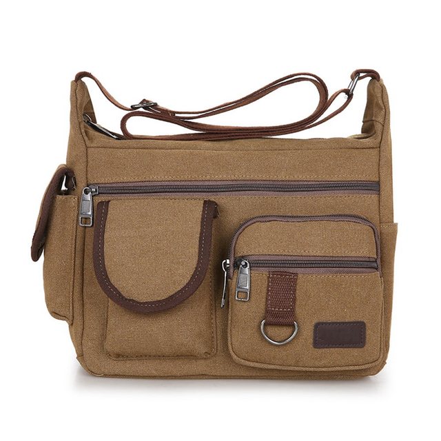 GOOLOO Umhängetasche Herren Damen Tasche Schultertasche Canvas Messenger Bag (Wasserdichte Umhängetaschen, 34*24*13CM, Verstellbarer Schultergurt, 1-tlg., Crossbody Bag mit 2 Seitentaschen+4 Außentaschen mit Reißverschluss), Messenger Bags für College Arbeit Einkaufen Reisen Täglich