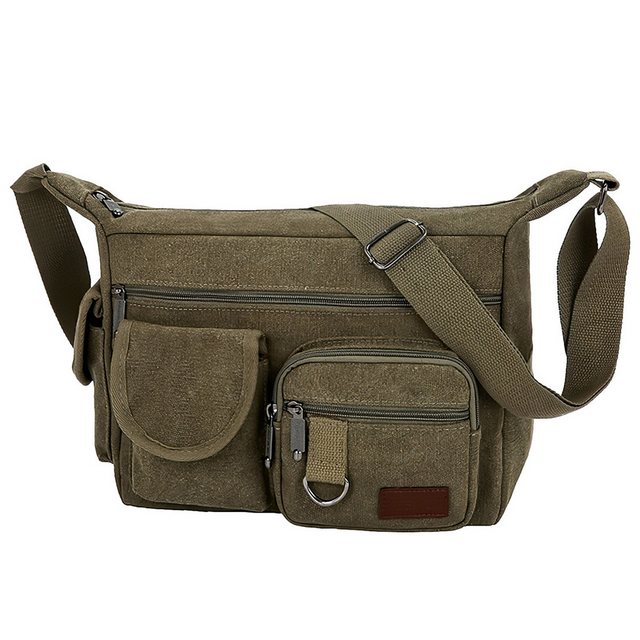 GOOLOO Umhängetasche Messenger Bags Umhängetaschen Herren aus Canvas Schultasche (Crossbody Bag mit 2 Seitentaschen+4 Außentaschen mit Reißverschluss, 1-tlg., Wasserdichte Umhängetaschen, 34*24*13CM, Verstellbarer Schultergurt), Casual Crossbody Bag für College Arbeit Einkaufen Reisen Täglich