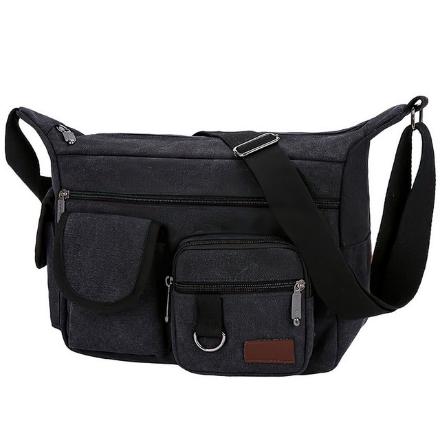 GOOLOO Umhängetasche Schultertasche Canvas Messenger Crossbody Bag Herren (Wasserdichte Umhängetaschen, 34*24*13CM, Verstellbarer Schultergurt, 1-tlg., Crossbody Bag mit 2 Seitentaschen+4 Außentaschen mit Reißverschluss), Herren Damen Tasche für College Arbeit Einkaufen Reisen Täglich