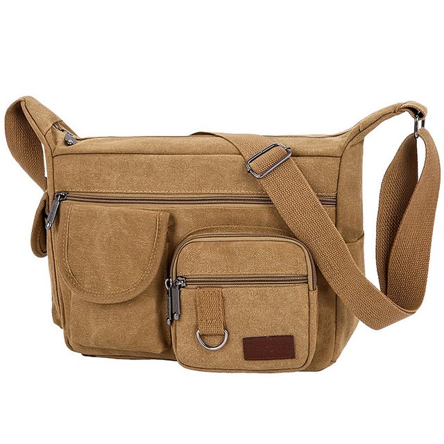 GOOLOO Umhängetasche Tasche Schultertasche Canvas Messenger Crossbody Bag (Crossbody Bag mit 2 Seitentaschen+4 Außentaschen mit Reißverschluss, 1-tlg., Wasserdichte Umhängetaschen, 34*24*13CM, Verstellbarer Schultergurt), Herren Damen Tasche für College Arbeit Einkaufen Reisen Täglich