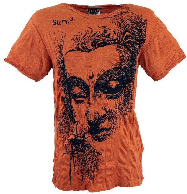 Guru-Shop T-Shirt Sure Herren T-Shirt Buddha - rostorange Goa Style, Festival, alternative Bekleidung