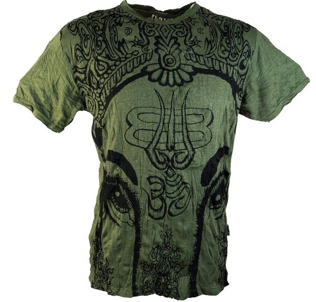 Guru-Shop T-Shirt Sure Herren T-Shirt Ganesh - olive Goa Style, Festival, alternative Bekleidung