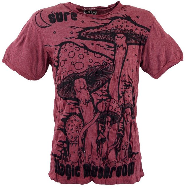 Guru-Shop T-Shirt Sure Herren T-Shirt Magic Mushroom - bordeaux Goa Style, Festival, alternative Bekleidung