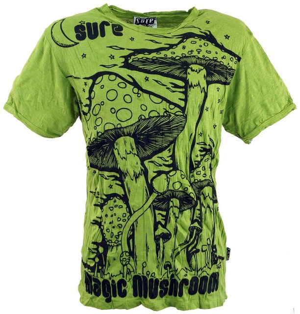 Guru-Shop T-Shirt Sure Herren T-Shirt Magic Mushroom - lemon Goa Style, Festival, alternative Bekleidung