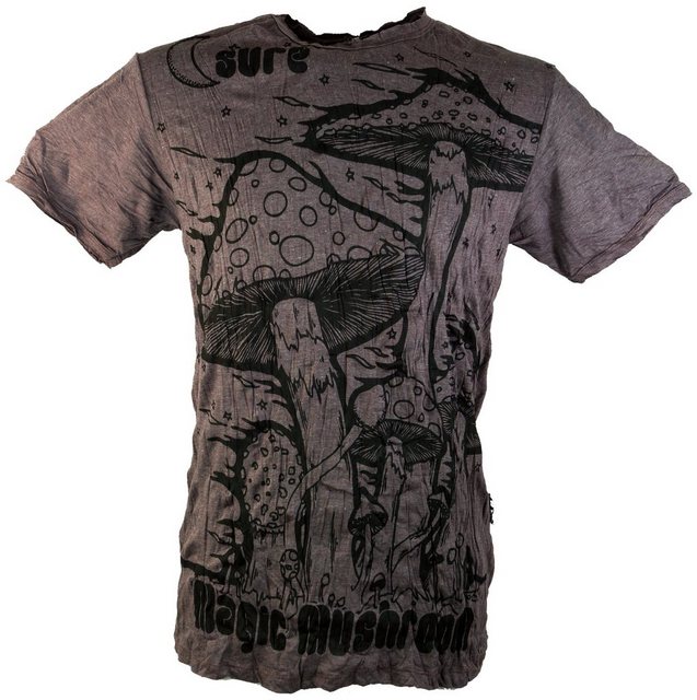 Guru-Shop T-Shirt Sure Herren T-Shirt Magic Mushroom - taupe Goa Style, Festival, alternative Bekleidung