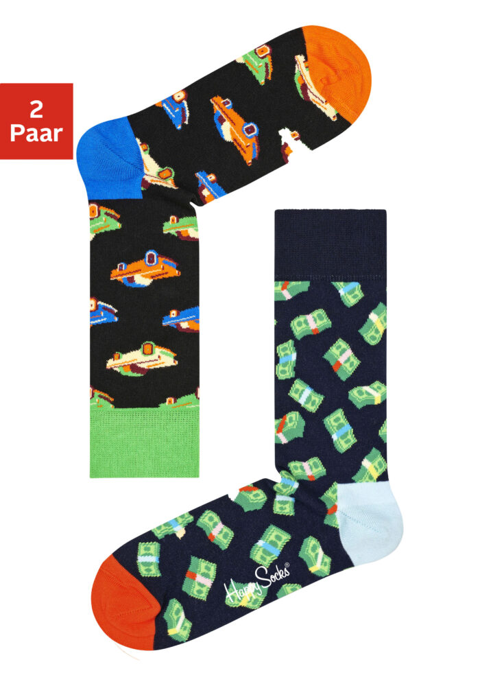 Happy Socks Socken "Money Money und CAR", (2 Paar), mit eingestrickten Motiven