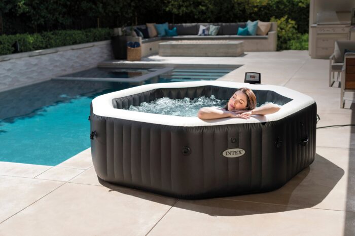 Intex Whirlpool "PureSPA "Jet + Bubble Deluxe" octagon, onyx black", (Set), 6-tlg., ØxH: 201x71cm, mit Salzwassersystem