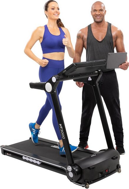 Miweba Sports Laufband Profi Sportgerät HT3000 - 16 km/h - 15 % Steigung - klappbar (Treadmill, Trainingsgerät, Fitnessgerät, Heimtrainer, Speedrunner, Fitness, Workout, 1-tlg., 120 kg Traglast, 12 Laufprogramme, 2 Quick-Speed Programme, Fitshow-App, Handy/-Tablethalterung, LCD-Display, Pulsmesser, Safety-Key mit Klemme, 1300 W, große Lauffläche, USB, Bluetooth, Transportrollen), Fitnessgeräte Sportgeräte für Zuhause elektrisch