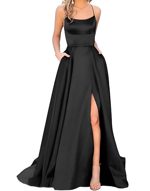 Opspring Abendkleid Damen Elegant Lange Ballkleider Satin A-Linie Backless Abendkleider