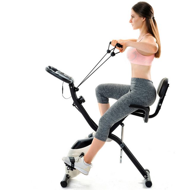 Rutaqian Heimtrainer 3-in-1 Heimtrainer Fahrrad Klappbar mit LCD Monitor Fitnessgeräte (Zuhause magnetisch angetrieben Hometrainer Fahrrad), Platzsparendes Heimtrainer mit 10 Magnetische Widerstandsstufen