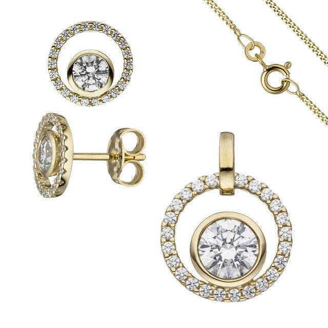 Schmuck Krone Schmuckset Schmuck-Set, 333 Gelbgold mit Zirkonia, 42cm, Gold 333