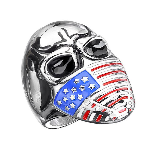 Taffstyle Fingerring Herren Ring Biker Totenkopf Schädel USA Flagge, Herren Ring Edelstahl Massiv Breit Herrenring Männer Biker Rocker