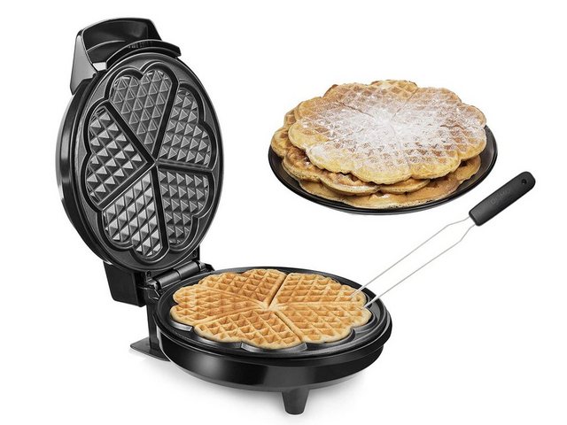 Tristar Waffeleisen, 700 W, 5 herzförmige Waffeln Ø20cm Waffelbäcker Waffelmaker mit Waffel-Gabel