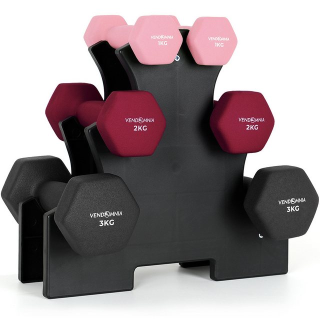 VENDOMNIA Gymnastikhantel Hantelset Kurzhanteln 6er Set, (Farbwahl, 2x1kg, 2x2kg, 2x3kg mit Rack - 12 kg), Kurzhantelset, Kurzhantel für Home Gym Training Krafttraining