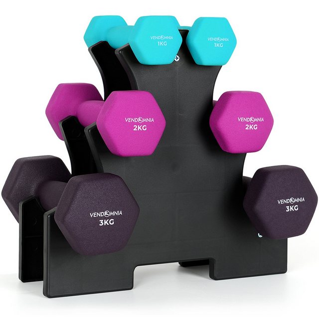 VENDOMNIA Gymnastikhantel Hantelset Kurzhanteln 6er Set, (Farbwahl, 2x1kg, 2x2kg, 2x3kg mit Rack - 12 kg), Kurzhantelset, Kurzhantel für Home Gym Training Krafttraining