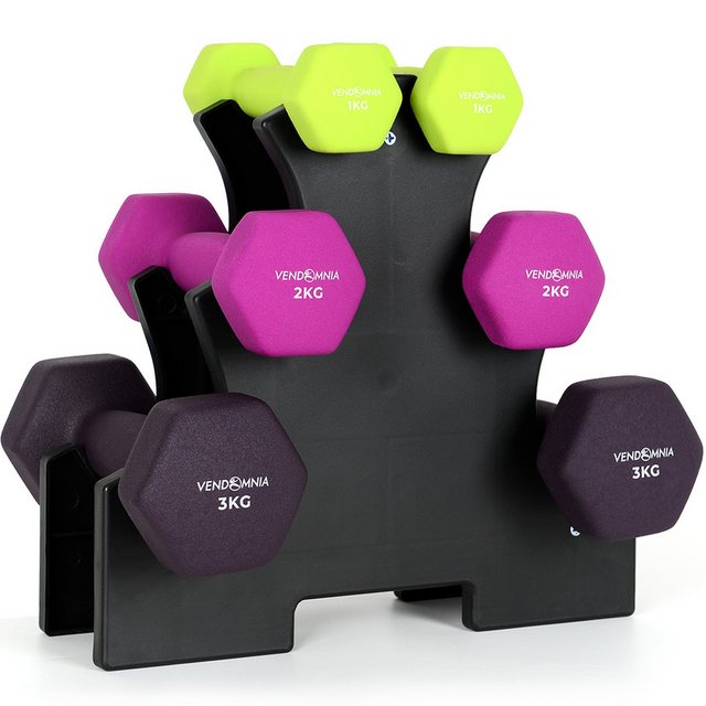 VENDOMNIA Gymnastikhantel Hantelset Kurzhanteln 6er Set, (Farbwahl, 2x1kg, 2x2kg, 2x3kg mit Rack - 12 kg), Kurzhantelset, Kurzhantel für Home Gym Training Krafttraining