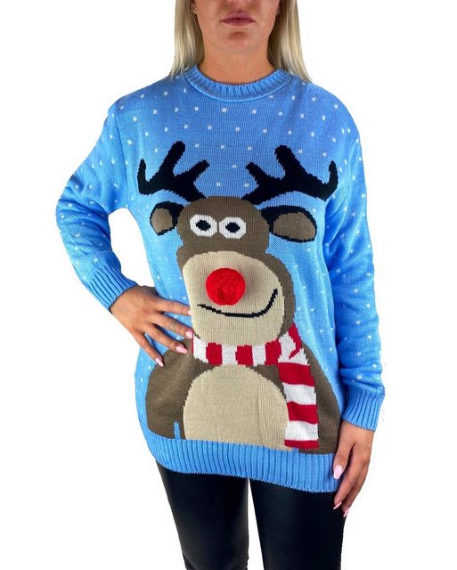 Worldclassca Weihnachtspullover Worldclassca Weihnachten Merry Christmas Sweater Damen Pullover Teenager Mädchen Pulli Weihnachtspullover Xmas Rudolph Rentier Rote Bommel Nase S-XXL