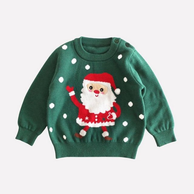 suebidou Weihnachtspullover Strickpullover Feinstrick grün mit Weihnachtsmannmotiv